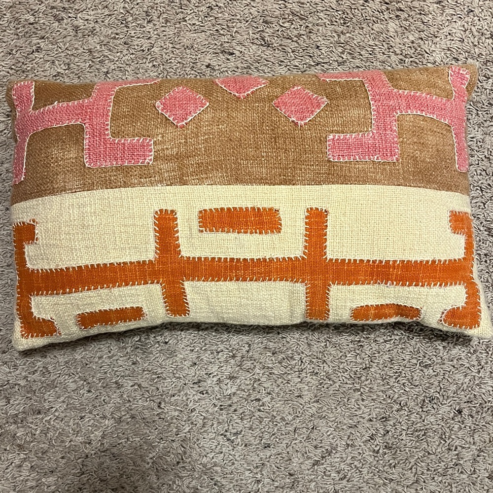 World Market Ivory Orange Brown & Pink Southwestern Style Lumbar Pillow 14 x 24”